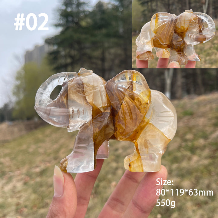 Unique,Natural Crystal Golden Healer Elephant