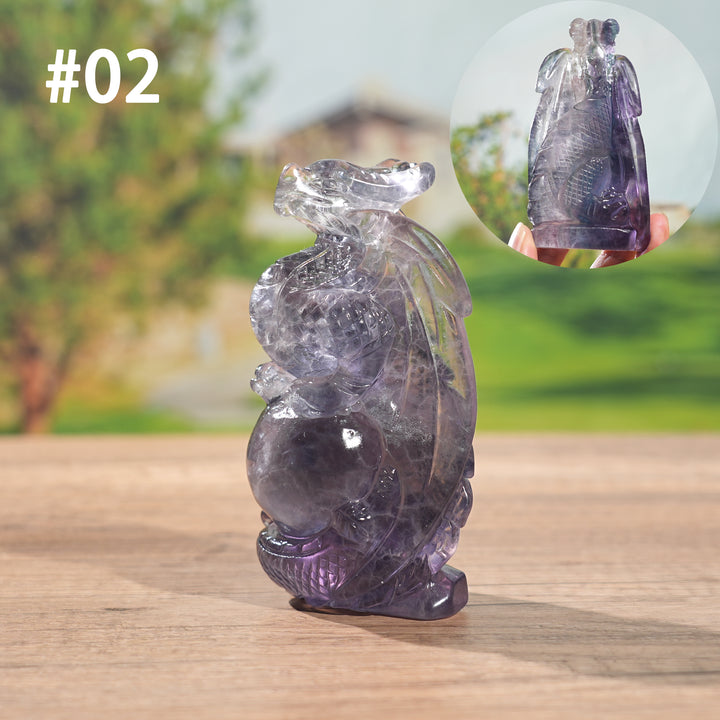 Unique, Natural Carving Fluorite Dragon And Fox