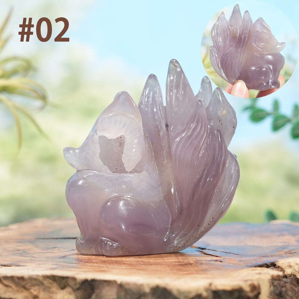 Unique,Natural Agate Geode Nine-Tailed Fox