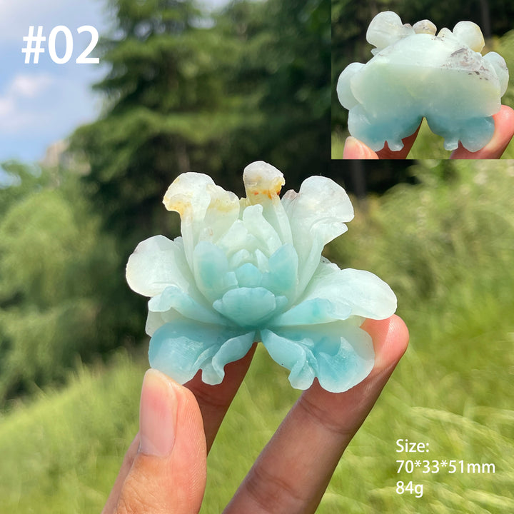 Unique,Natural Blue Quartzite Peony Flower Carving