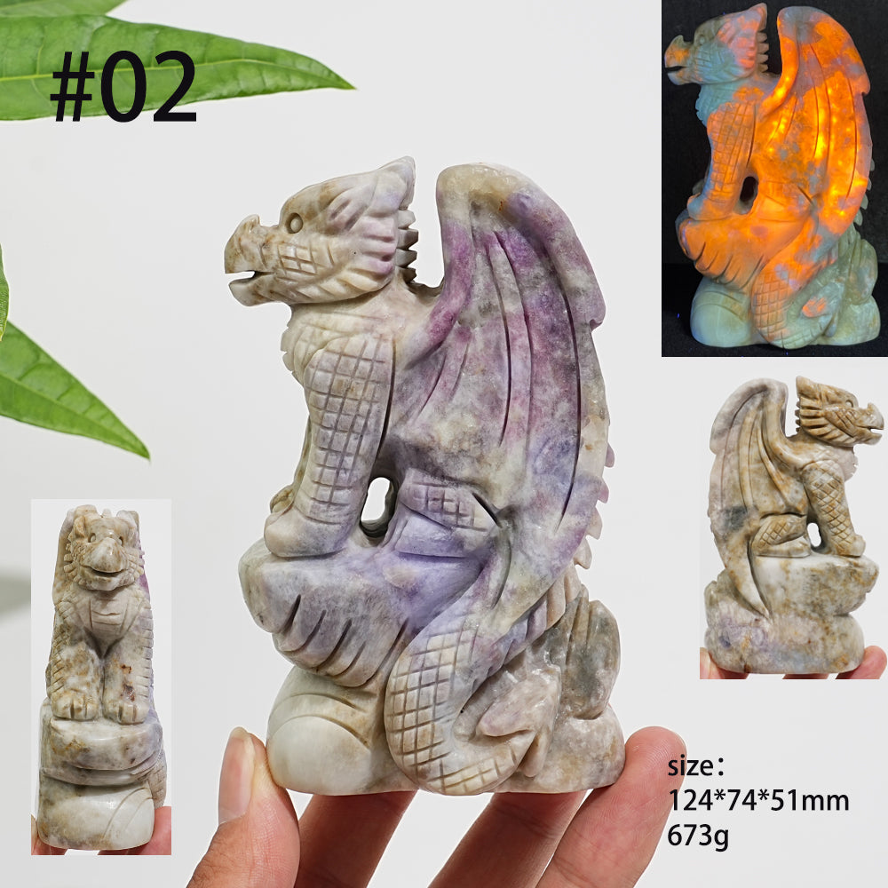 Unique,Natural Crystal Hackmanite Flying Dragon Carving