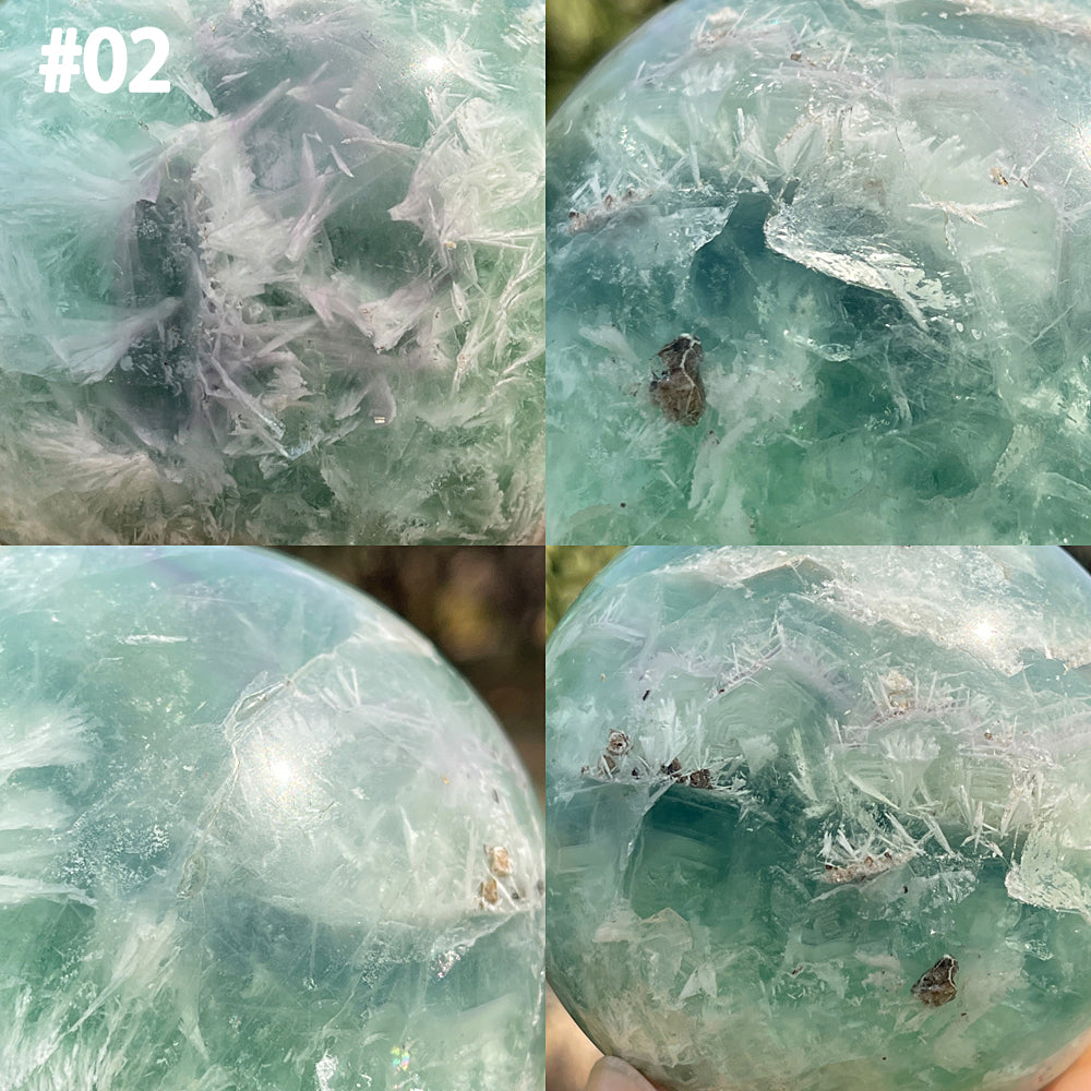 Unique,Imperfect Natural Crystal Feather Fluorite Sphere