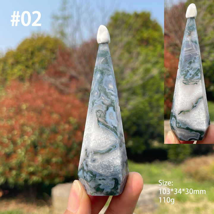 Unique,Natural Moss Agate Diamond Tower Crystal