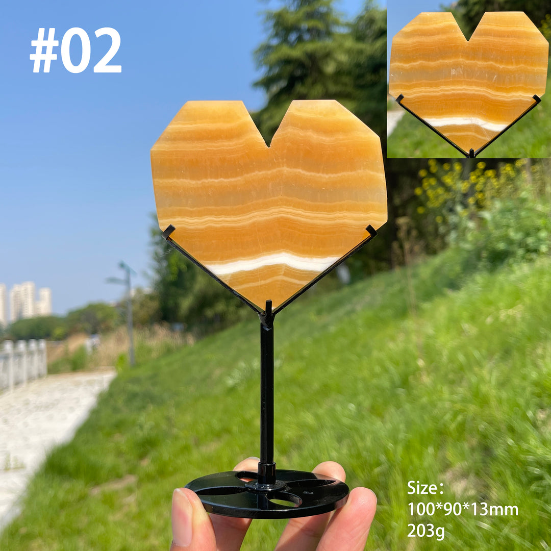 Unique,Natural Yellow Calcite Crystal Heart Carving
