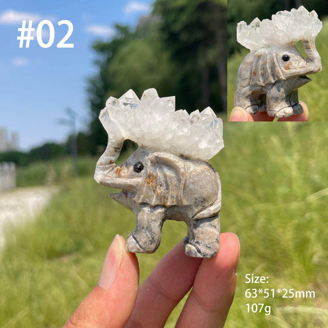 Unique,Natural Crystal Cluster Elephant Carving