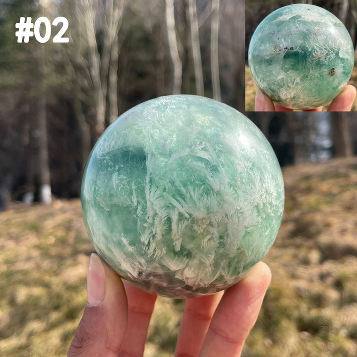 Unique,Imperfect Natural Crystal Feather Fluorite Sphere