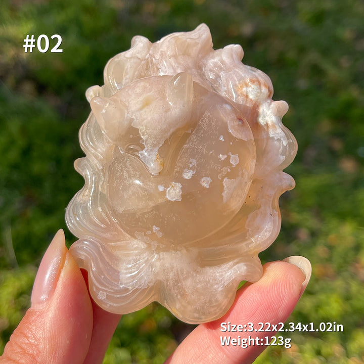 Unique,Natural Crystal Flower Agate Nine-Tailed Fox