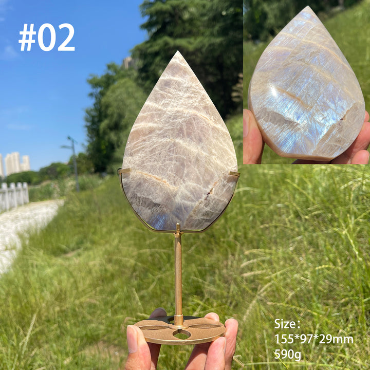 Unique,Natural Crystal Moonstone Teardrop With Stand