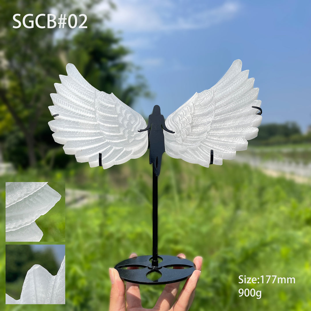 Unique,A Slightly Imperfect Natural Crystal Selenite Wings Carving