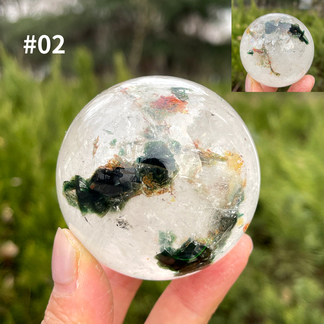 Unique,Natural Clear Quartz with Fuchsite Sphere