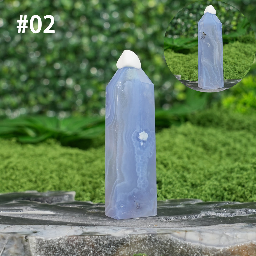 Unique,Natural Crystal Top Blue Agate Point