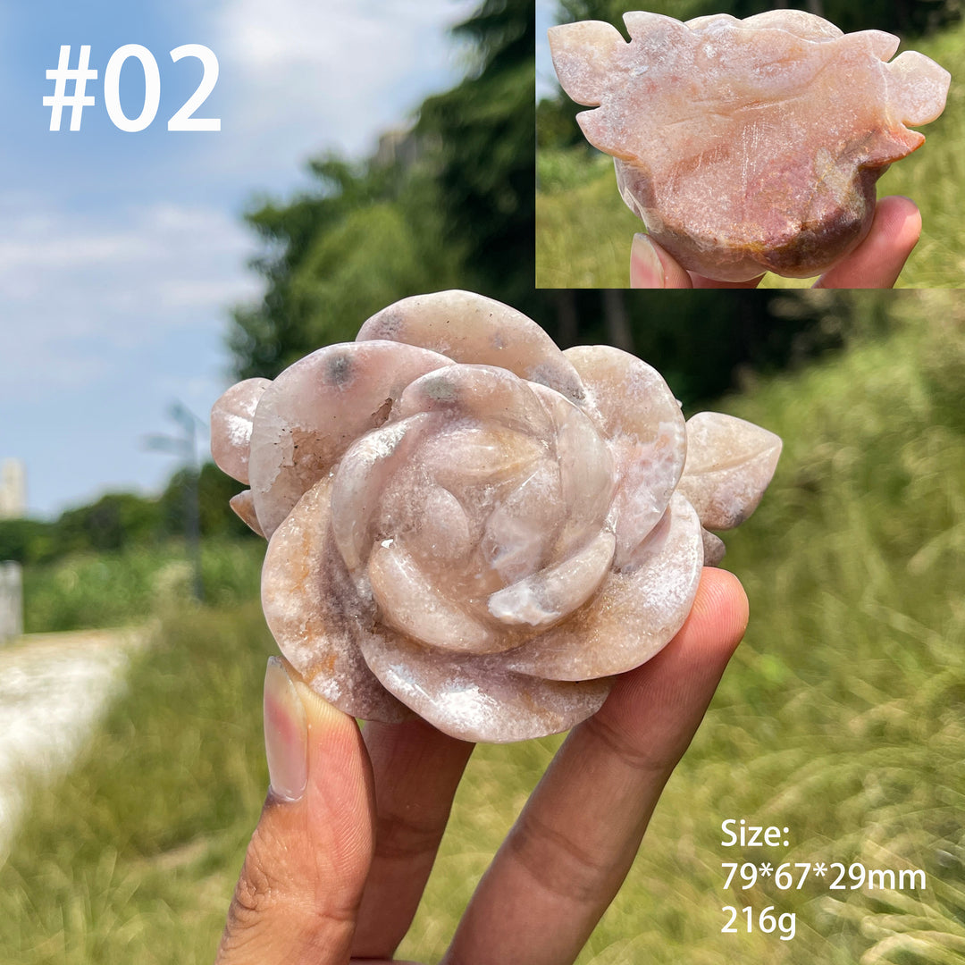 Unique,Natural Crystal Pink Amethyst Peony Flower Carving