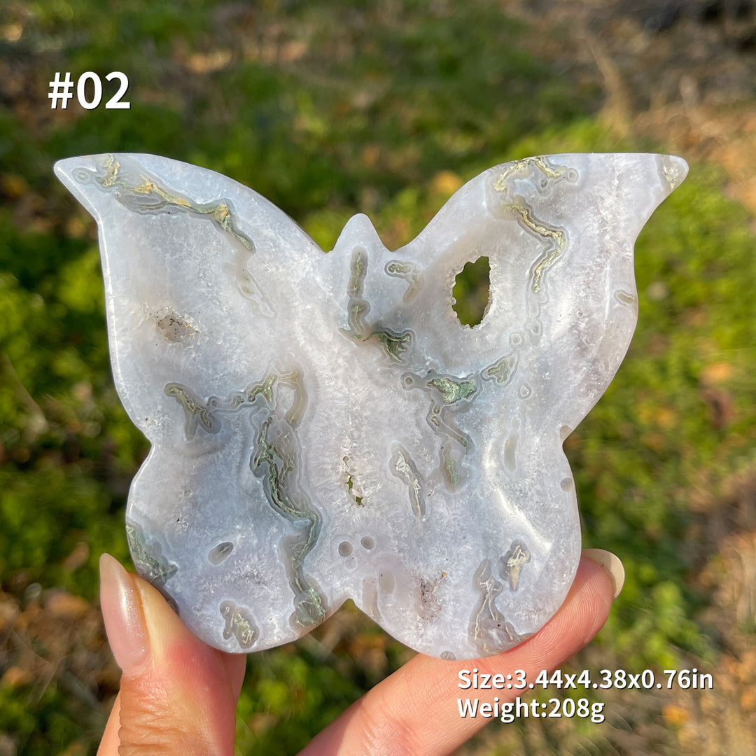 Unique,Natural Moss Agate Butterfly Bowl