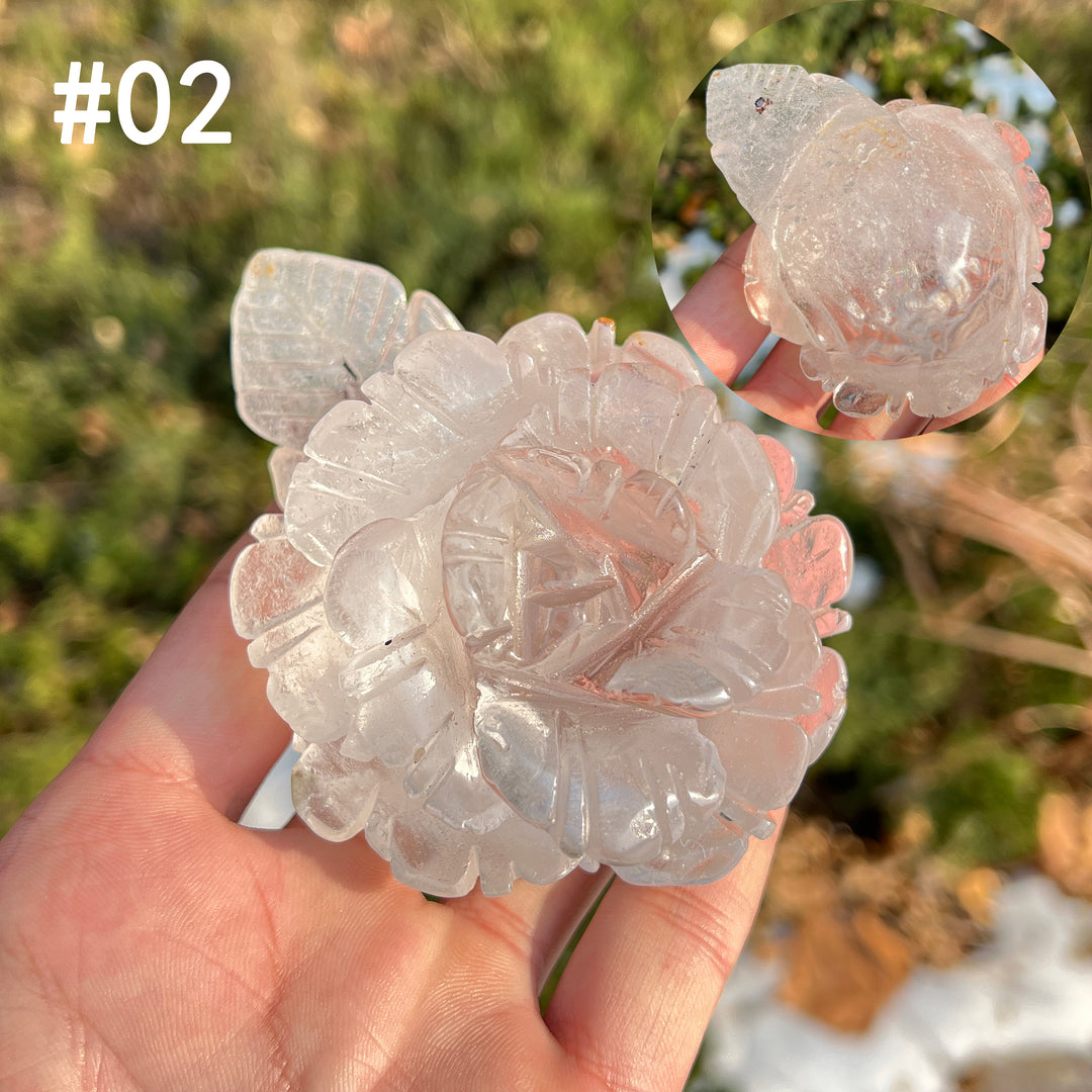 Unique,Natural Crystal Carving Peony Flower