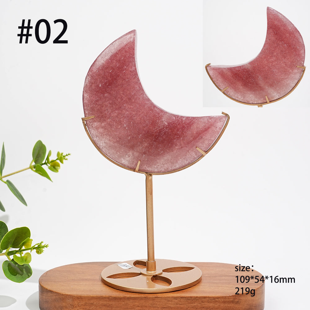 Unique,Natural Strawberry Quartz Moon With Stand
