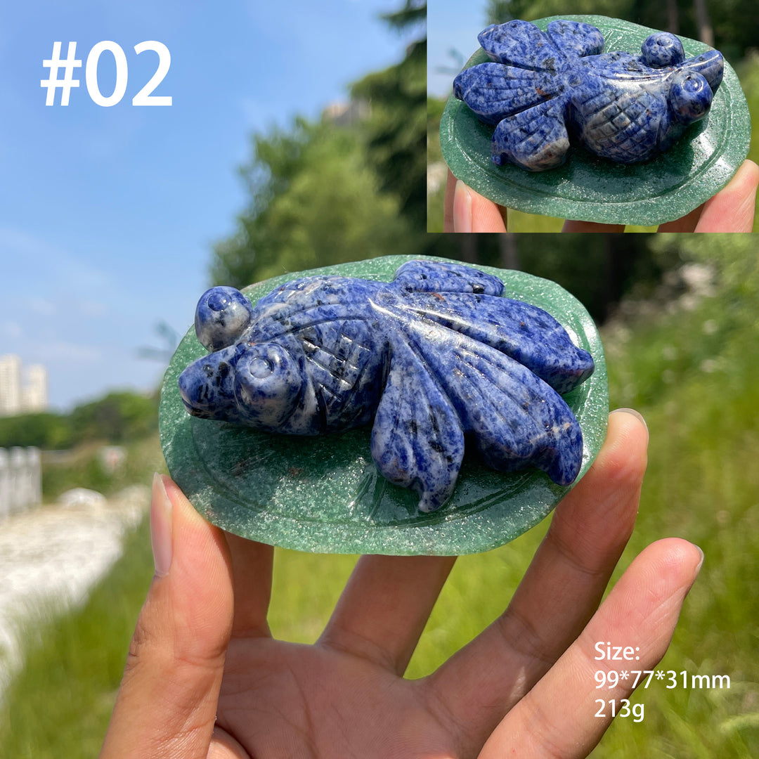 Unique,Natural Crystal Animal On Lotus Leaf Carving