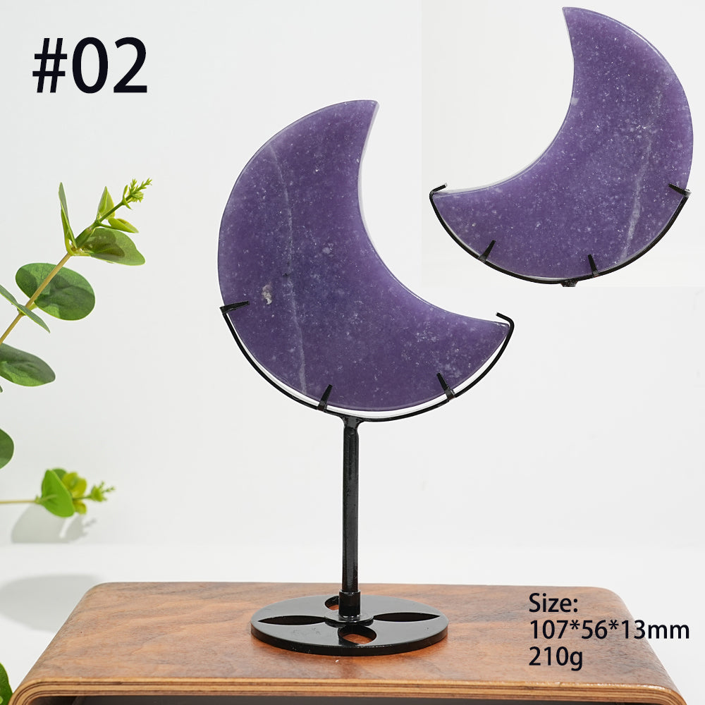 Unique,Natural Lepidolite Moon With Stand