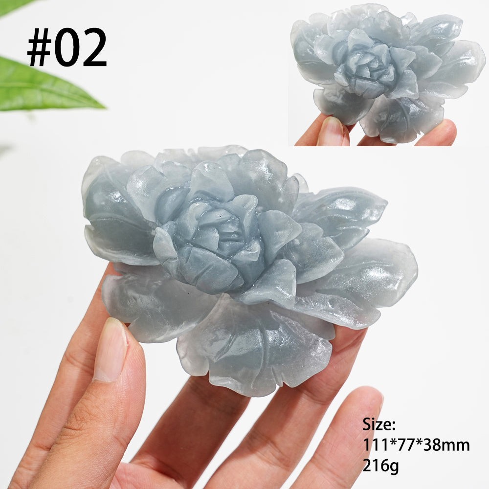 Unique,Natural Crystal Anhydrite Peony Flower Carving