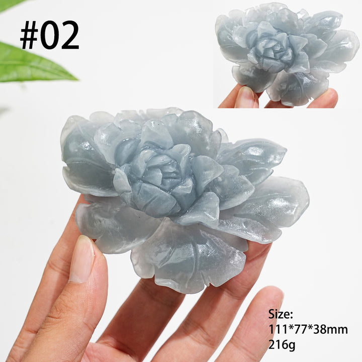 Unique,Natural Crystal Anhydrite Peony Flower Carving