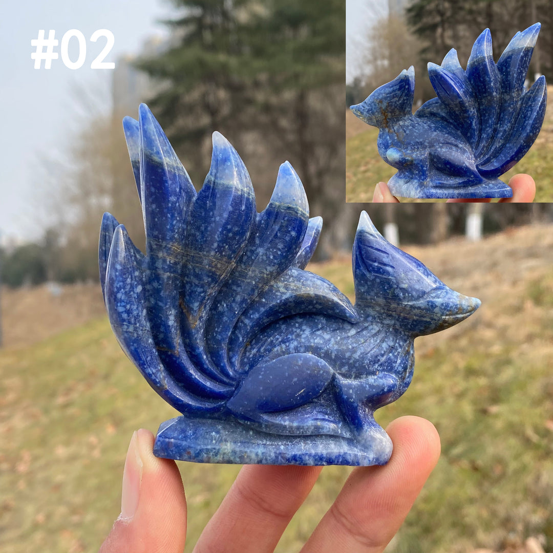 Unique,Natural Crystal Carving Blue Aventurine Nine-Tailed Fox