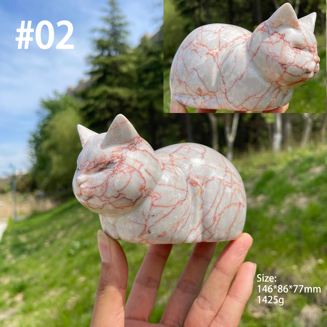 Unique,Natural Crystal Loaf Cat Carving