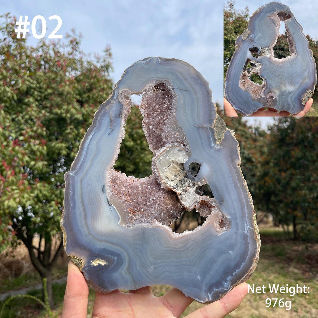 Unique,Natural Agate Geode Crystal Slice