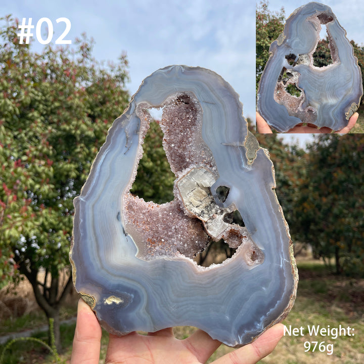 Unique,Natural Agate Geode Crystal Slice