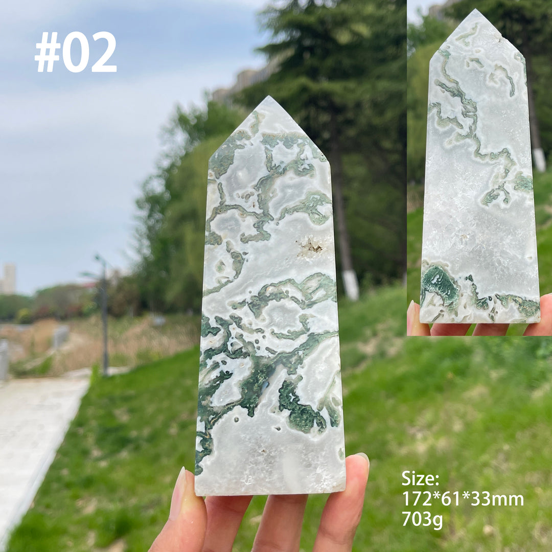 Unique,A Slightly Imperfect Crystal Natural Moss Agate Point