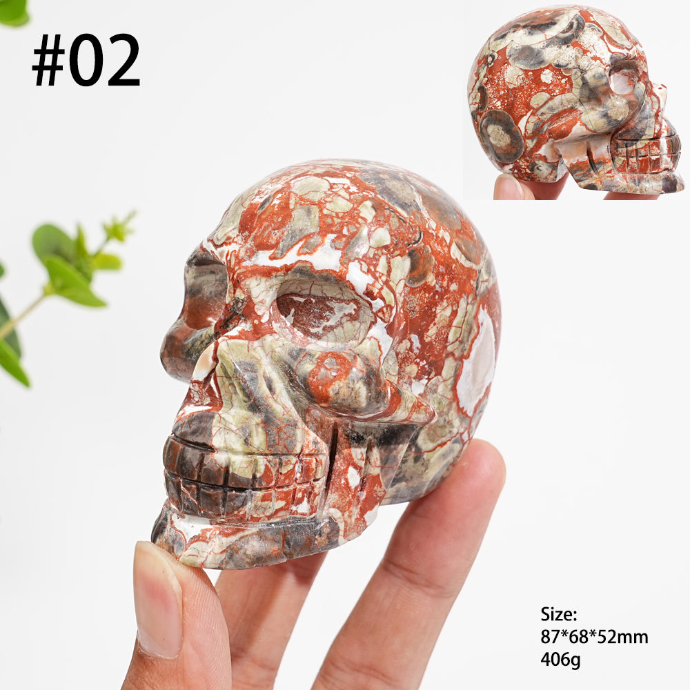 Unique,Natural Money Agate Skull Carving