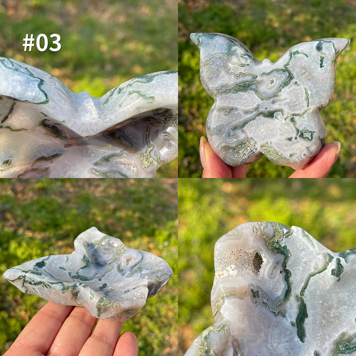 Unique,Natural Moss Agate Butterfly Bowl