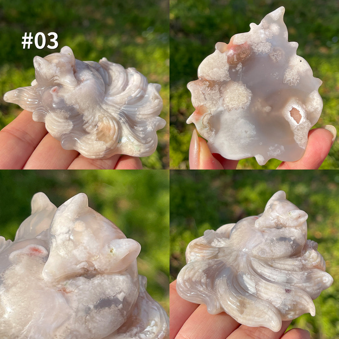 Unique,Natural Crystal Flower Agate Nine-Tailed Fox