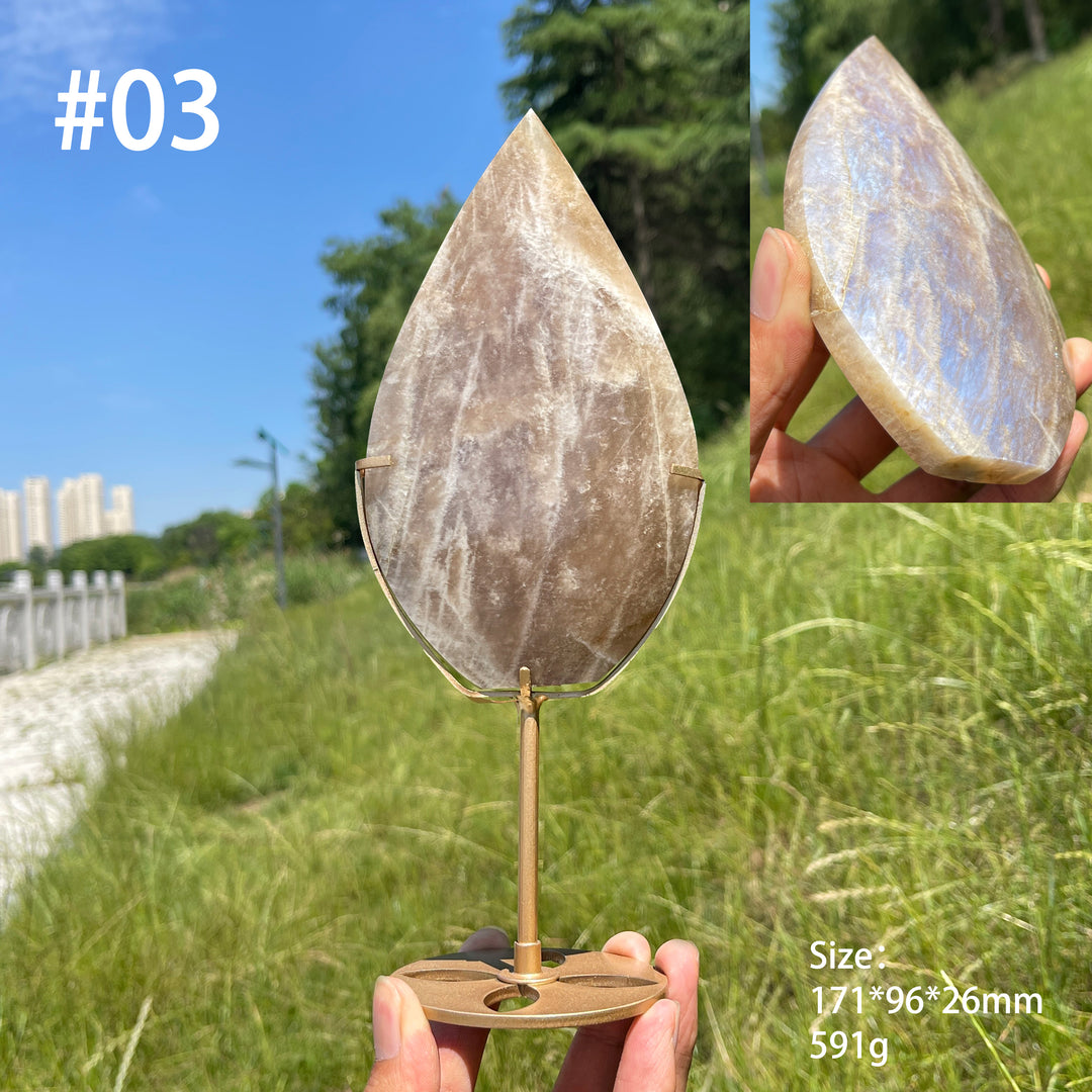 Unique,Natural Crystal Moonstone Teardrop With Stand
