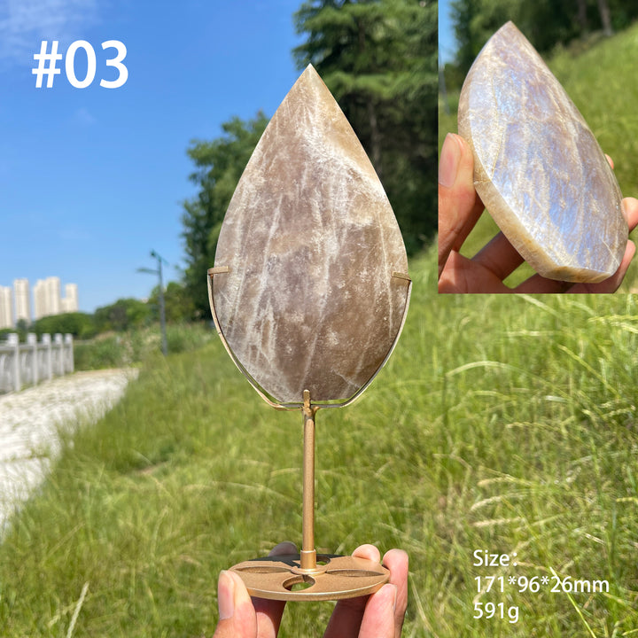 Unique,Natural Crystal Moonstone Teardrop With Stand