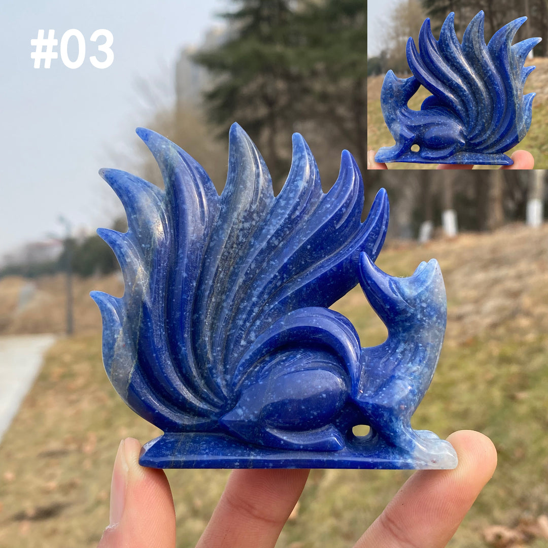 Unique,Natural Crystal Carving Blue Aventurine Nine-Tailed Fox