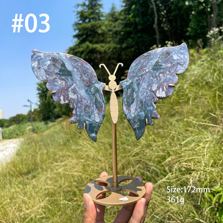 Unique,A Slightly Imperfect Natural Elegant Moss Agate Butterfly Wing Set