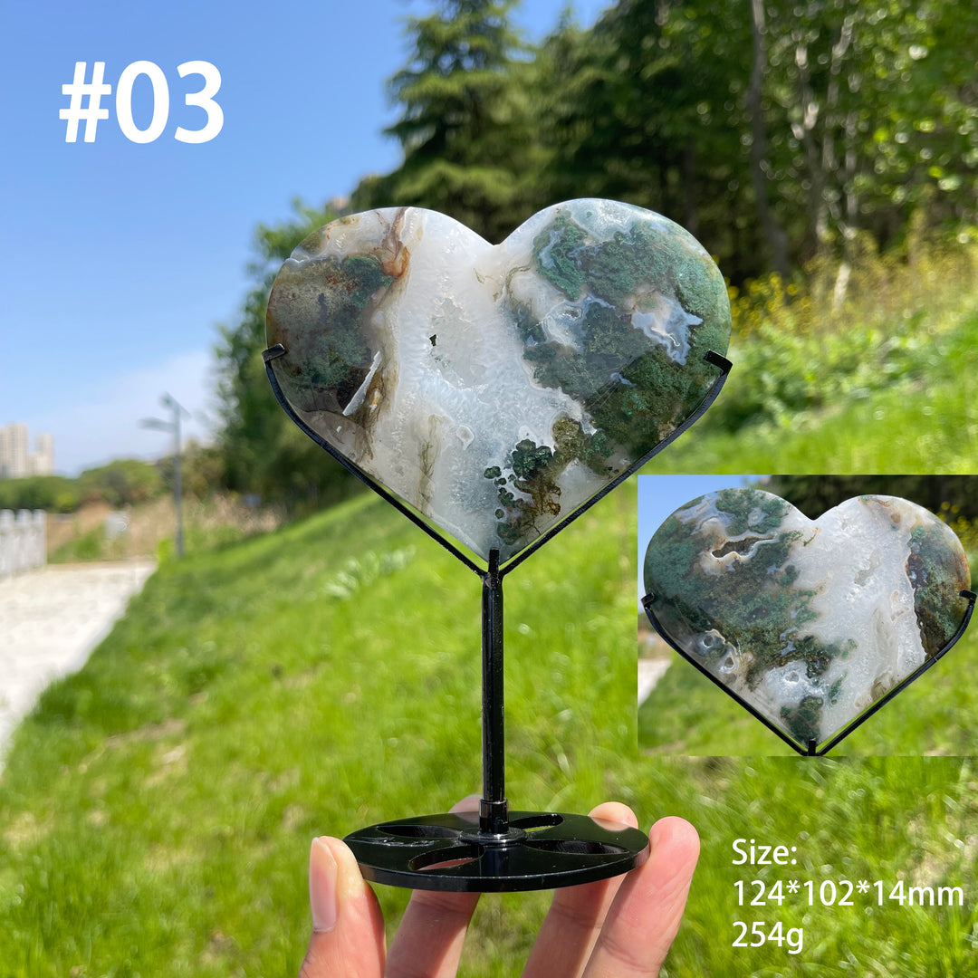 Unique,Natural Moss Agate Crystal Heart