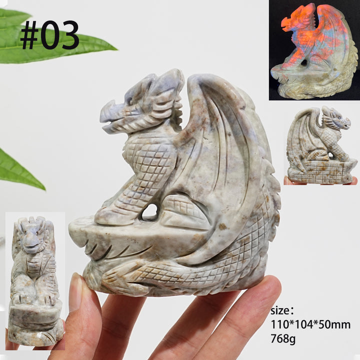 Unique,Natural Crystal Hackmanite Flying Dragon Carving