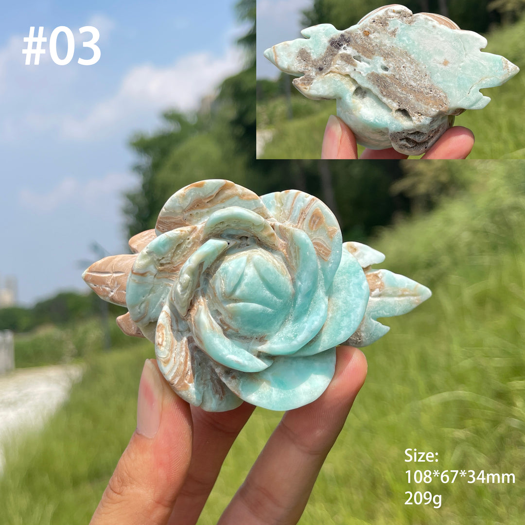 Unique,Natural Serene Hemimorphite Peony Flower Carving