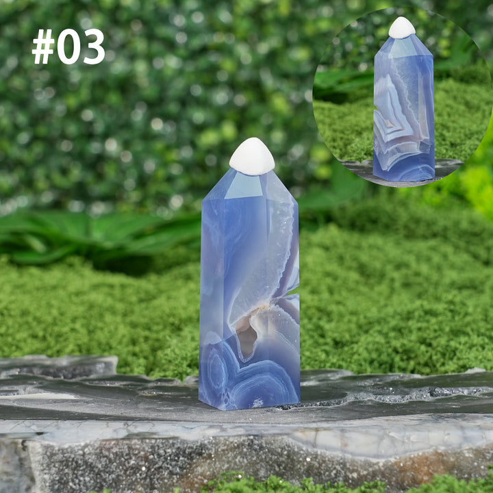 Unique,Natural Crystal Top Blue Agate Point