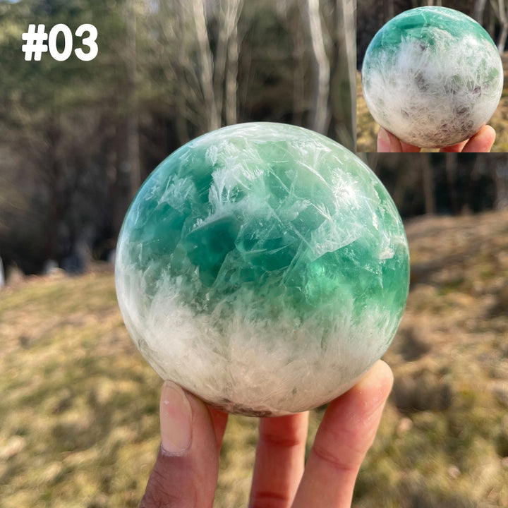 Unique,Imperfect Natural Crystal Feather Fluorite Sphere