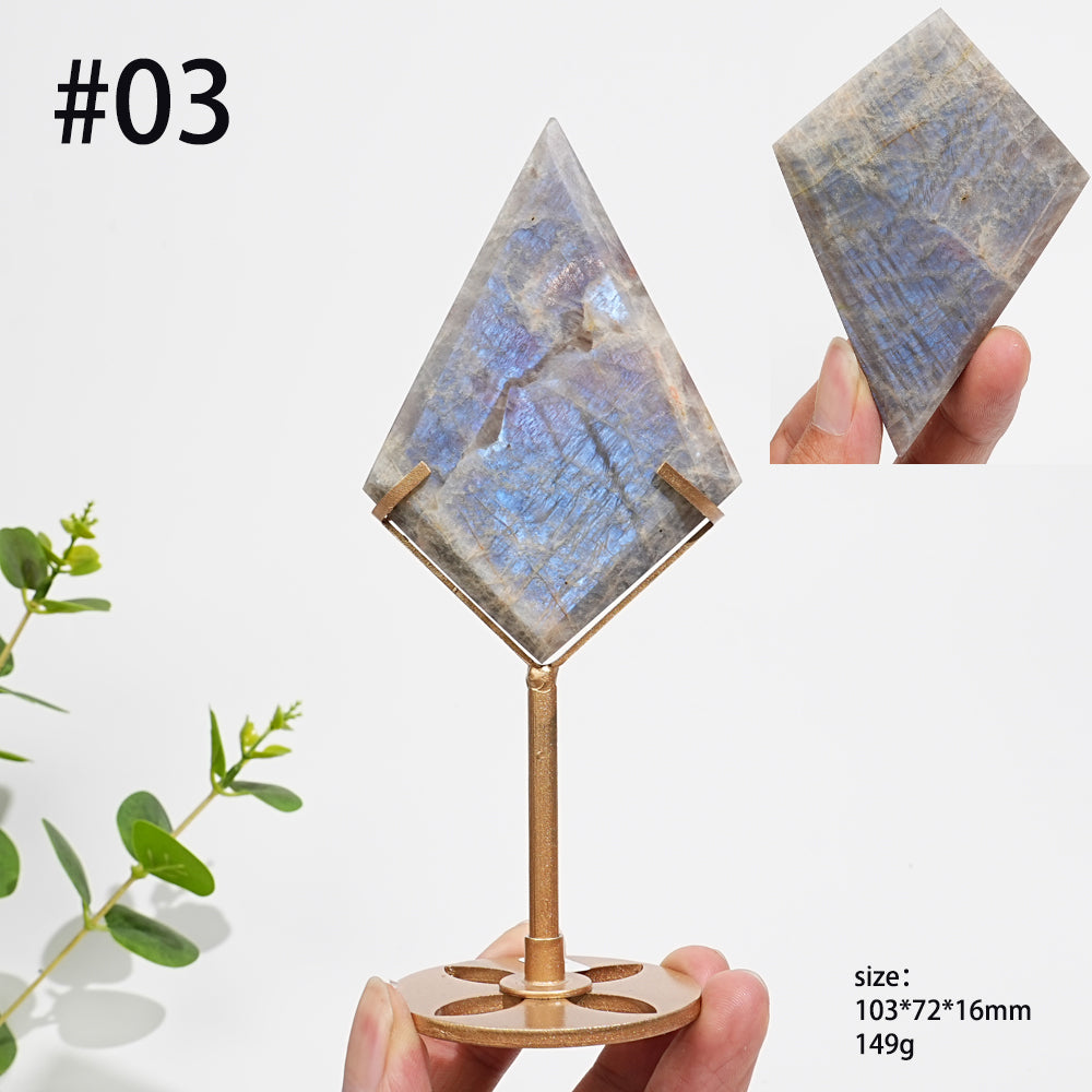 Unique,Natural Sunstone-Moonstone Diamond Slice With Stand