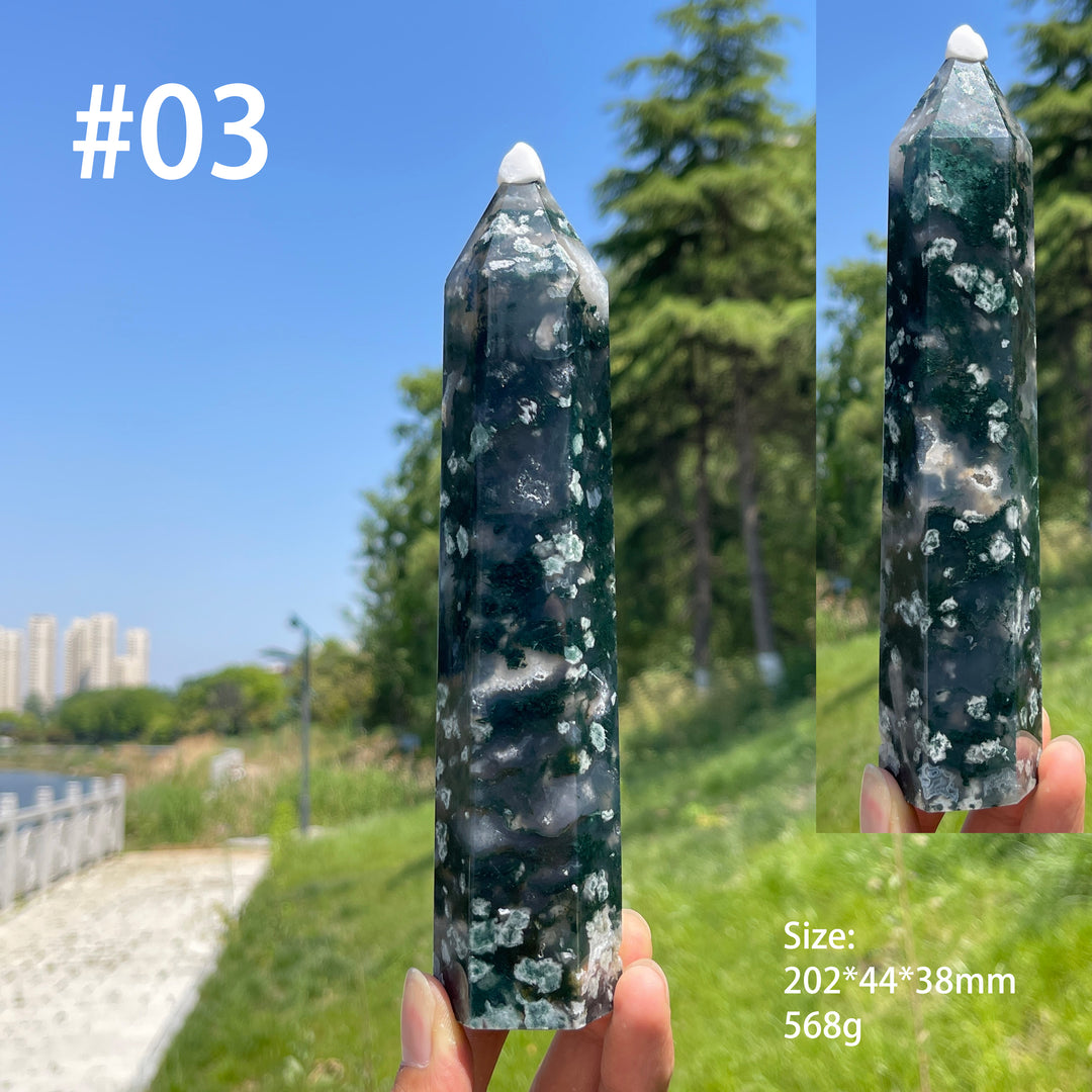 Unique,Natural Crystal Moss Agate Calcite Point
