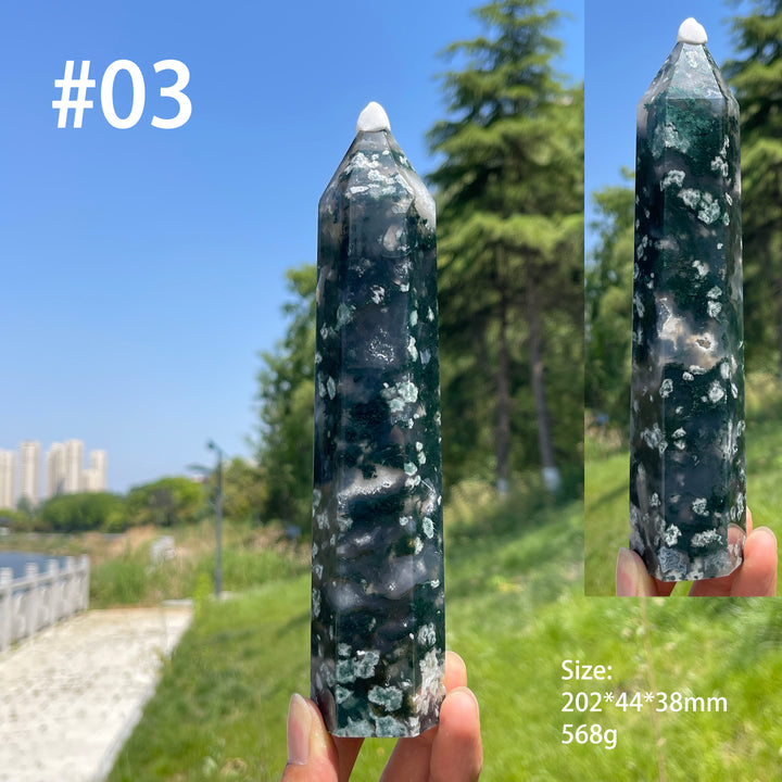 Unique,Natural Crystal Moss Agate Calcite Point