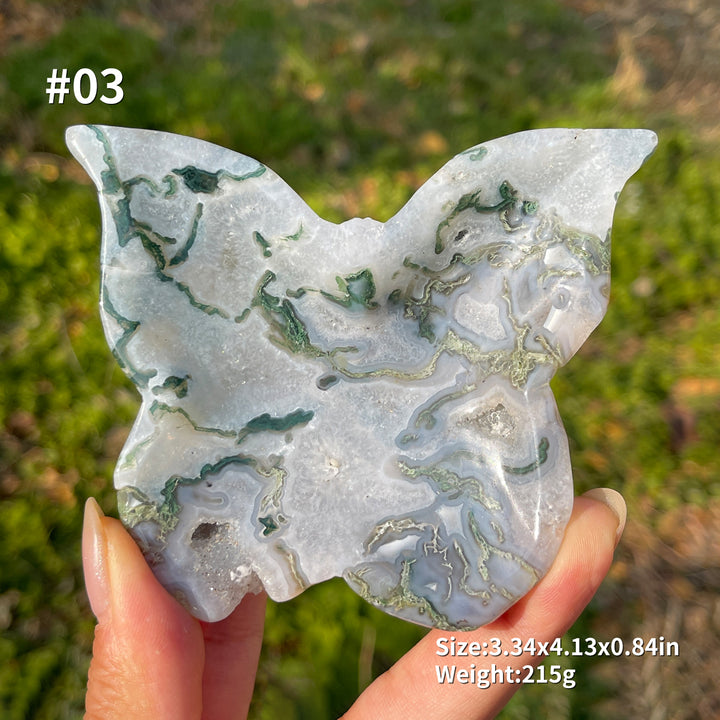 Unique,Natural Moss Agate Butterfly Bowl