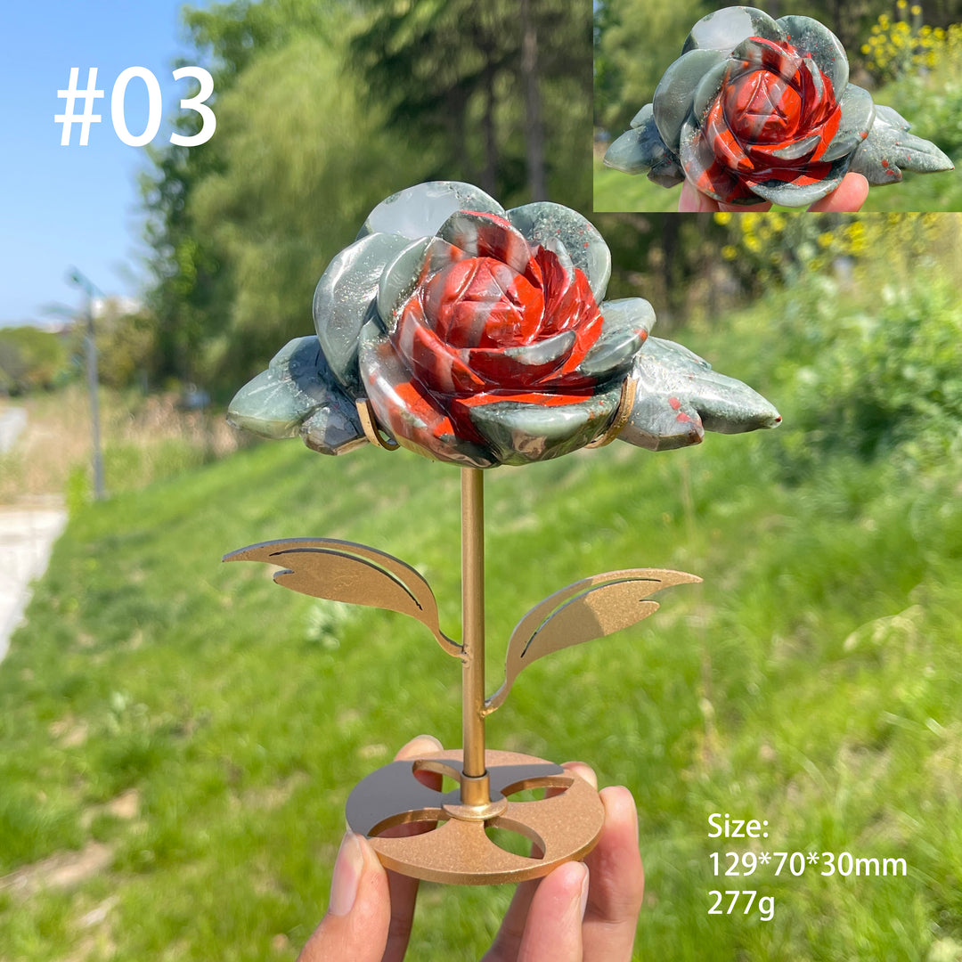 Unique,Natural African Bloodstone Crystal Rose Carving