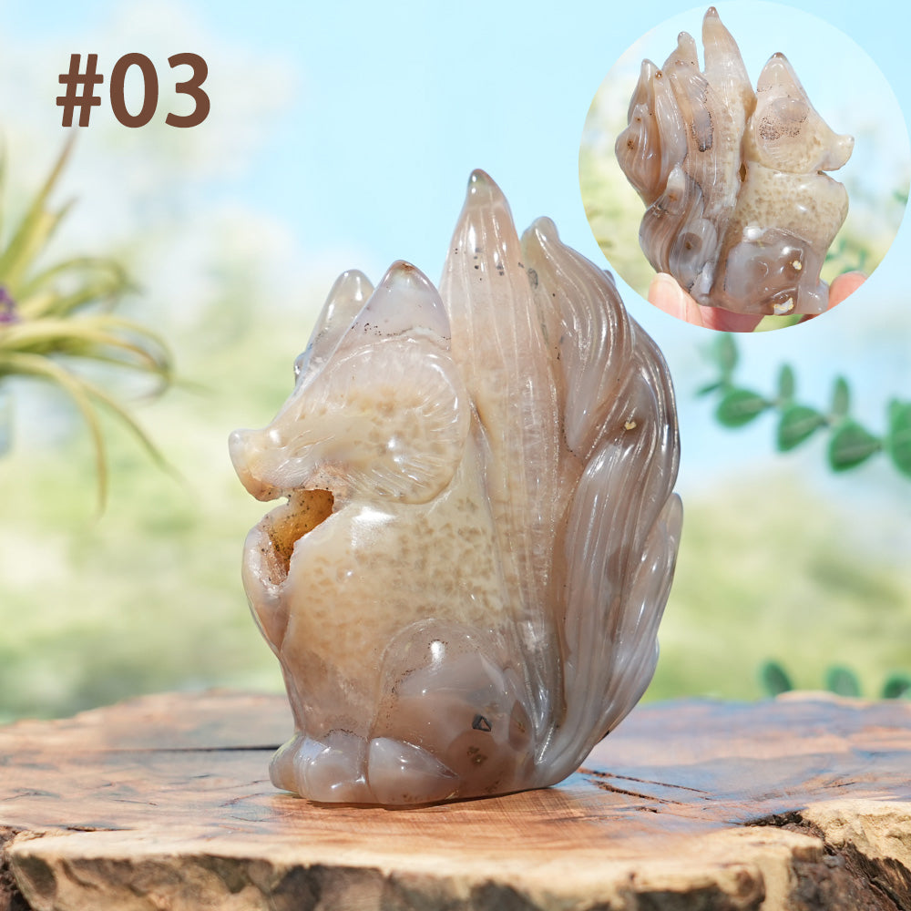 Unique,Natural Agate Geode Nine-Tailed Fox