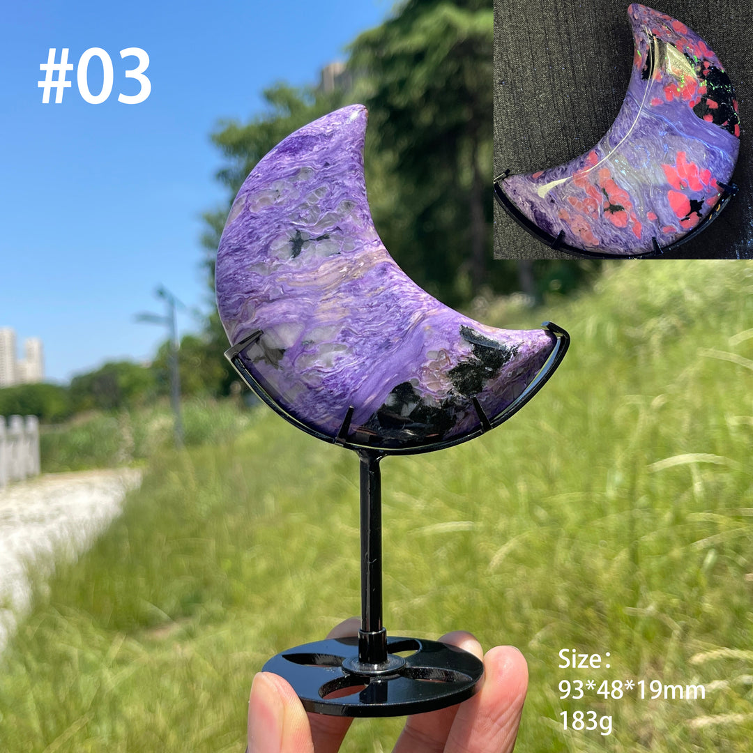 Unique,A Slightly Imperfect Natural Charoite Moon Carving
