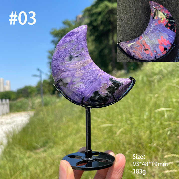 Unique,A Slightly Imperfect Natural Charoite Moon Carving