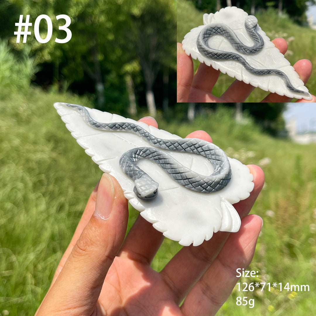 Unique, Natural TaiJi Stone Snake On Leaf Carving