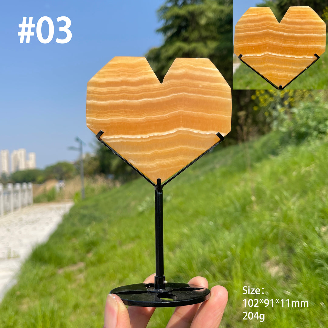 Unique,Natural Yellow Calcite Crystal Heart Carving